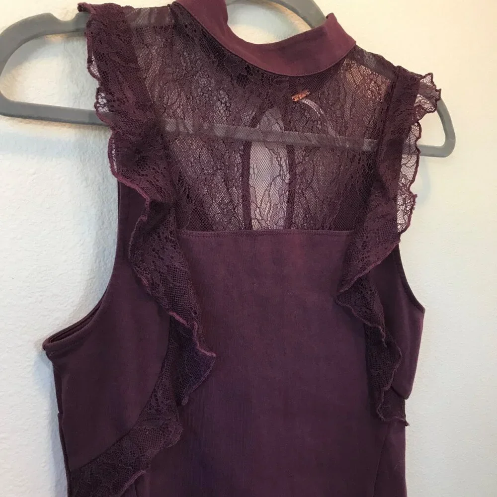 Free People Beaumont Muse Lace Detail Women's Mini Bodycon Dress‎ Size S Purple